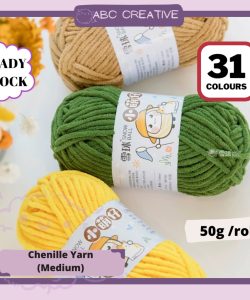 (Medium Chenille Yarn) (3.5mm 50g) 36 colours Polyester Crochet  Soft Chunky Yarn Benang Kait Lembut