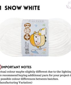 (Medium Chenille Yarn) (3.5mm 50g) 36 colours Polyester Crochet  Soft Chunky Yarn Benang Kait Lembut - 01 Snow White