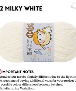 (Medium Chenille Yarn) (3.5mm 50g) 36 colours Polyester Crochet  Soft Chunky Yarn Benang Kait Lembut - 02 Milky White