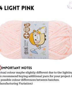 (Medium Chenille Yarn) (3.5mm 50g) 36 colours Polyester Crochet  Soft Chunky Yarn Benang Kait Lembut - 04 Light Pink