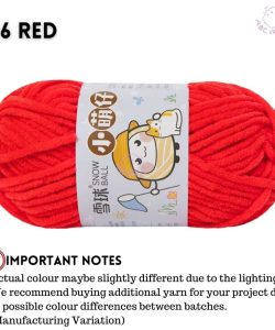(Medium Chenille Yarn) (3.5mm 50g) 36 colours Polyester Crochet  Soft Chunky Yarn Benang Kait Lembut - 06 Red