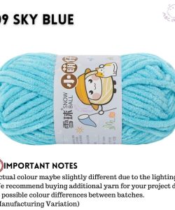 (Medium Chenille Yarn) (3.5mm 50g) 36 colours Polyester Crochet  Soft Chunky Yarn Benang Kait Lembut - 09 Sky Blue