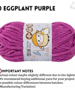 (Medium Chenille Yarn) (3.5mm 50g) 36 colours Polyester Crochet  Soft Chunky Yarn Benang Kait Lembut - 20 Eggplant Purple