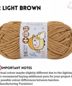 (Medium Chenille Yarn) (3.5mm 50g) 36 colours Polyester Crochet  Soft Chunky Yarn Benang Kait Lembut - 12 Light Brown