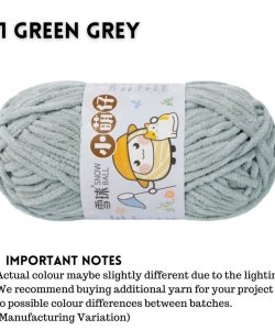 (Medium Chenille Yarn) (3.5mm 50g) 36 colours Polyester Crochet  Soft Chunky Yarn Benang Kait Lembut - 21 Green Grey