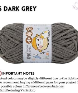 (Medium Chenille Yarn) (3.5mm 50g) 36 colours Polyester Crochet  Soft Chunky Yarn Benang Kait Lembut - 15 Dark Grey