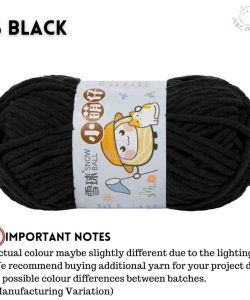 (Medium Chenille Yarn) (3.5mm 50g) 36 colours Polyester Crochet  Soft Chunky Yarn Benang Kait Lembut - 16 Black