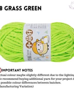 (Medium Chenille Yarn) (3.5mm 50g) 36 colours Polyester Crochet  Soft Chunky Yarn Benang Kait Lembut - 08 Grass Green