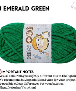 (Medium Chenille Yarn) (3.5mm 50g) 36 colours Polyester Crochet  Soft Chunky Yarn Benang Kait Lembut - 23 Emerald Green