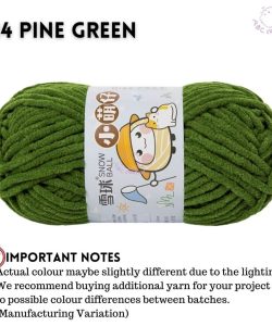 (Medium Chenille Yarn) (3.5mm 50g) 36 colours Polyester Crochet  Soft Chunky Yarn Benang Kait Lembut - 24 Pine Green