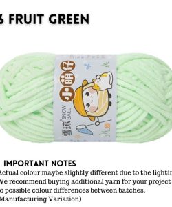(Medium Chenille Yarn) (3.5mm 50g) 36 colours Polyester Crochet  Soft Chunky Yarn Benang Kait Lembut - 26 Fruit Green